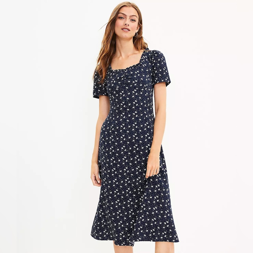 LOFT - Floral Cinched Midi Dress